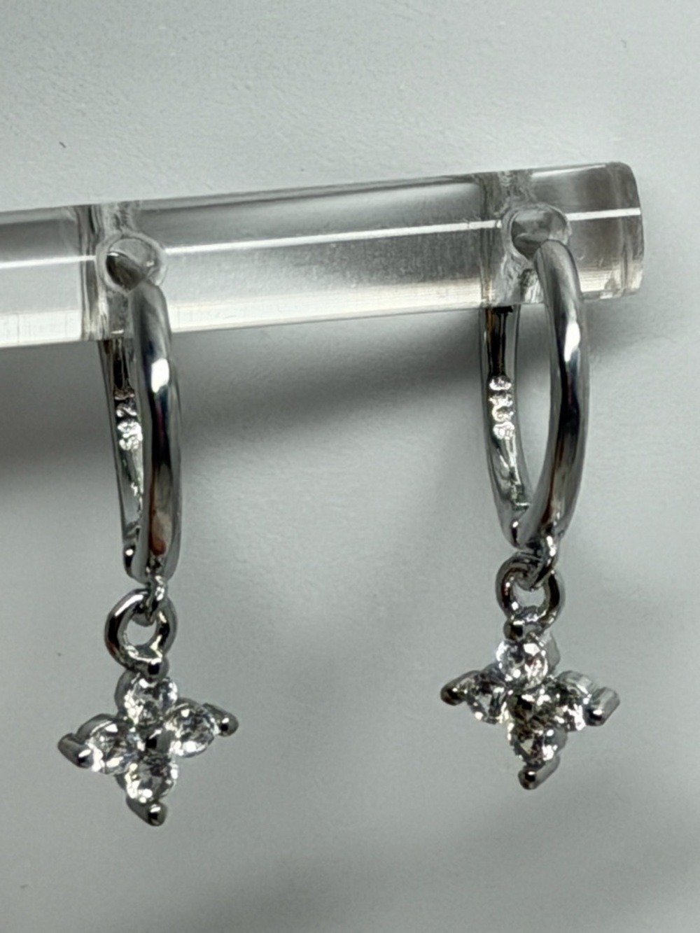 925 Sterling Silver Hoop Earrings with Crystal Flower Drop - Silver